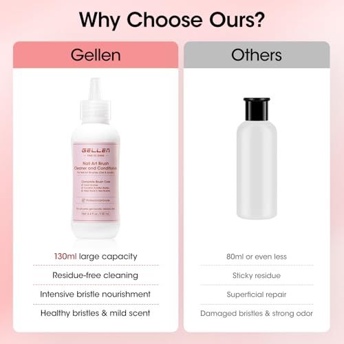 Gellen Nail Art Brush Cleaner Set, 130ml Rose Oily Acrylic Brush Cleaner Liquid with Filter Mesh Wash Cup & 100Pcs Lint-Fr...