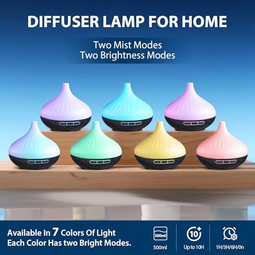 Aroma Diffuser & 12 Pcs Organic Essential Oils Set for Room, 500 ML Ultrasonic Diffuser for Home Cool Mist Humidifier with...