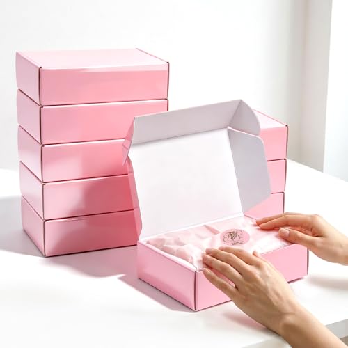 DERZIFUN 7"x5"x2" Glossy Pink Shipping Boxes, 50 Pack Corrugated Cardboard Mailing Boxes for Small Business Packaging, Shi...