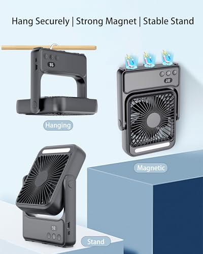 Magnetic Cruise Approved Fan with Night Light, 10000mAh Ultra-Slim Travel Fan, 4-Speed, Hook Design, Portable Fan for Crui...