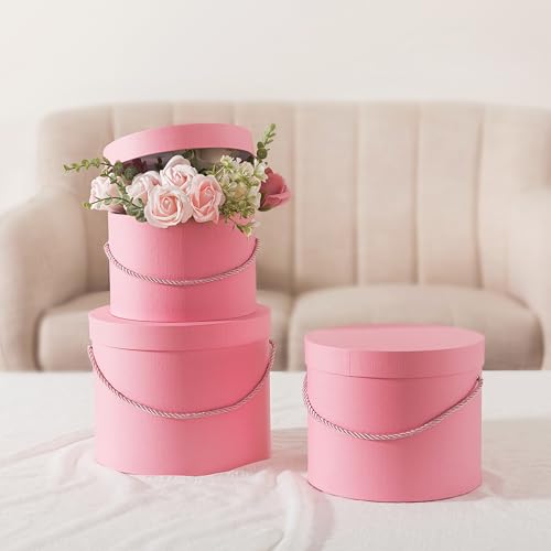 Soul & Lane Round Flower Boxes with Lids: Set of 3 Large Gift Boxes for Flowers and Bouquets, Cardboard Cylinder Gift Box ...