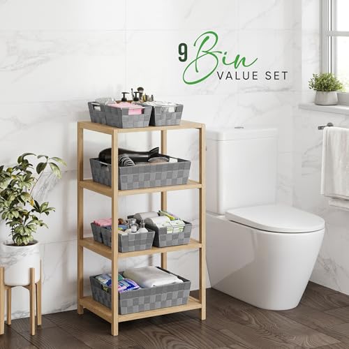 Baskets For Organizing Set Of 9 Dark Grey - Storage Baskets For Shelves - Perfect Closet Organizer Bins, Bathroom Basket, ...