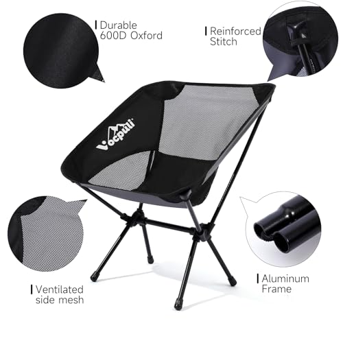 Vocpuli Camping Chair, Lightweight Folding Backpacking Hiking Chair, Compact Portable 330 lbs Capacity，Gifts for Men (Blac...