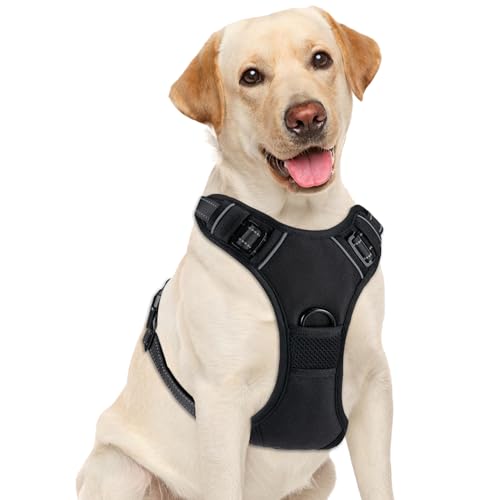 Yintrest No Pull Dog Harness, Adjustable Reflective Front Clip Pet Vest with Easy Control Handle for Medium Large Dogs (Bl...