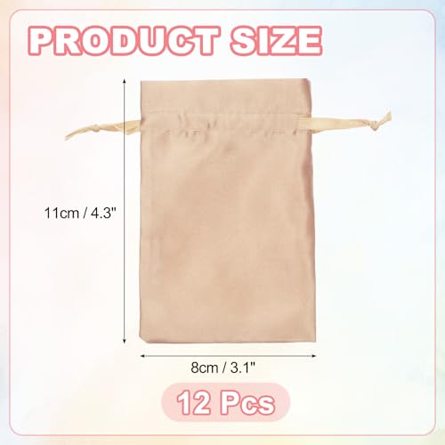 PATIKIL Satin Drawstring Favor Bags, (4" x 3", Champagne) (12Pcs), Satin Gift Bags Gift Pouches with Drawstrings, Suit for...