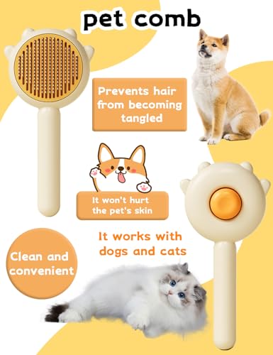 MRSXXNTY Cat & Dog Grooming Brush (Purple) - Stainless Steel Tooth Comb, Rubber Massage Needles, Self-Cleaning, Suitable f...