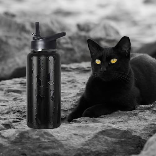 bmxbsk 32 oz Halloween Tumbler 3d-Printed Black Cat Tumblers Insulated Water Bottle with Straws and Flip Lid Stainless Ste...