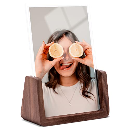 Komimaci 4x6 picture frames, Solid Rustic Wooden Photo Frames with Walnut Wood Base and High Definition Acrylic Glass Cove...