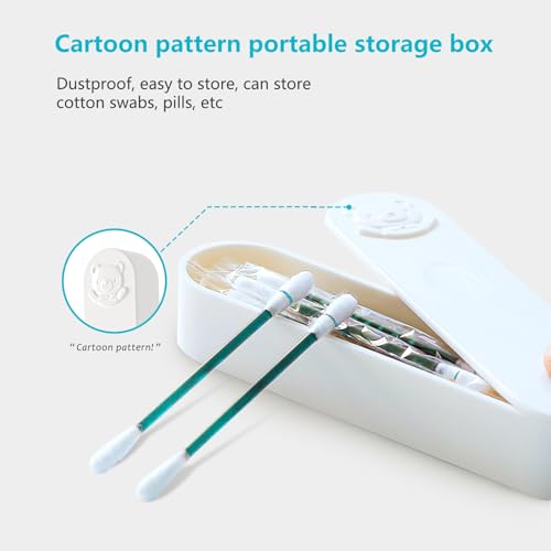 2 Pcs Cotton Swab Box, Travel Cotton Bud Holder CottonSwab Storage Box with Cover, Portable ABS Mini Travel SwabCase Bear ...