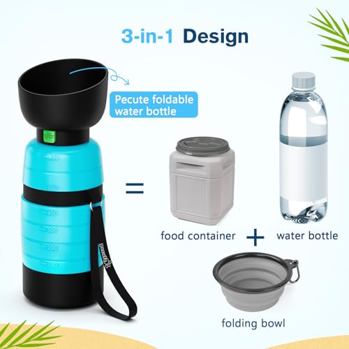 Pecute Upgraded 22 oz Dog Water Bottle with 5 oz Food Container, Portable Dog Travel Water Bottle Dispenser, Leakproof, BP...