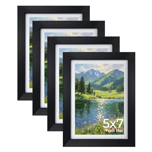 Giftgarden 5x7 Picture Frame Set of 4, 6x8 Matted to Display 5 by 7 Photo with Mat or 6 by 8 without Mat for Wall or Table...