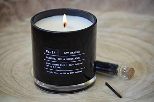 Lulu Candles | Jasmine, Oud & Sandalwood | Luxury Scented Soy Jar Candle | Hand Poured in The USA | Highly Scented & Long ...
