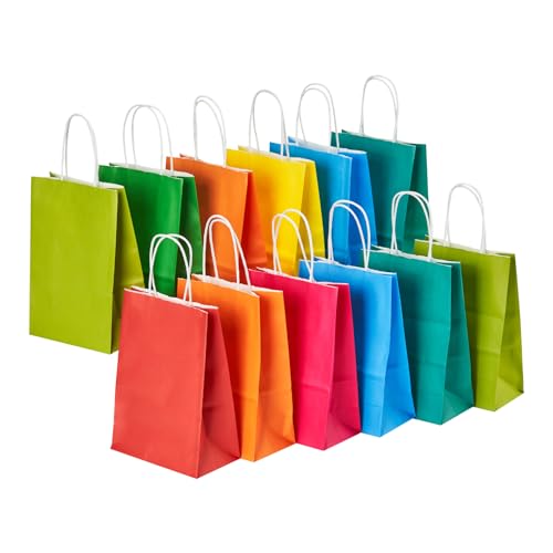RACETOP 32 Pack Small Paper Gift Bags with Handles, 5.8"×3.2"×8.25" Kraft Paper Party Favor Bags Bulk for Kids Birthday, B...