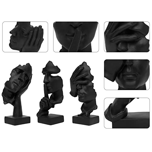 prosfalt 3 Pcs Thinker Statue, Silence is Gold Abstract Art Figurine, No Hear No See No Speak Modern Home Resin Sculptures...