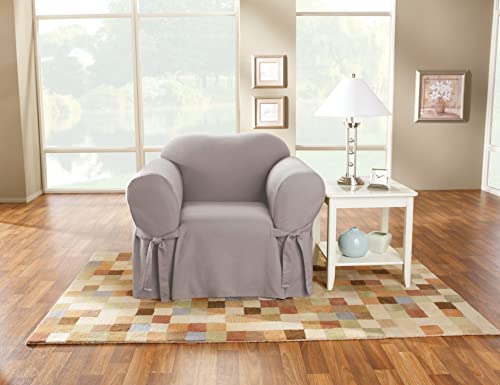 SureFit Cotton Duck Armchair Box Cushion One Piece Slipcover, Chair Cover, Relaxed Woven Fit, 100% Cotton, Machine Washabl...
