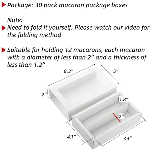 Dicunoy 30 Pack Macaron Boxes for 12, Macaron Gift Box, White Bakery Boxes with Clear Window, Cookie Packaging Box for Str...