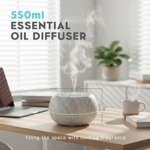 550ml Large Capacity Essential Oil Diffuser 6 Essentil Oil Set Aromatherapy Ultrasonic Air Humidifier with Timer and 7 Col...