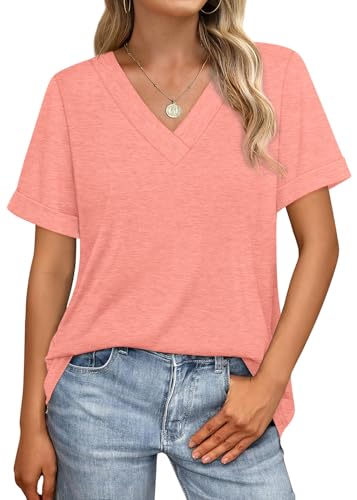 WIHOLL Womens Summer Tops Short Sleeve Basic Casual V Neck T Shirts Trendy Fashion 2026