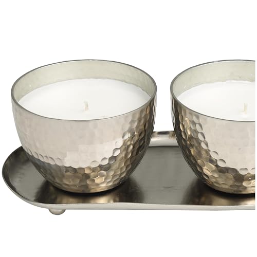 Deco 79 Metal Decorative Candle Sweet Bamboo Scented Hammered 10 oz 1 Wick Aromatherapy Candle with White Wax, Set of 2 Wa...