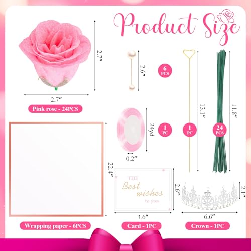 TLY Glitter Roses Bouquet,24 Pcs Pink Flower Bouquet,Birthday Gifts for Women,DIY Artificial Flowers for Mom Grandma Wife ...
