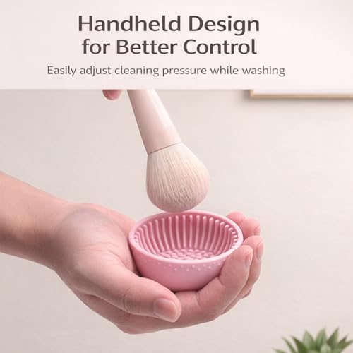 Silicone Makeup Brush Cleaner Bowl, Portable Brush Washing Tool with Textured Cleaning Pad, Compact Makeup Cleaning Bowl f...
