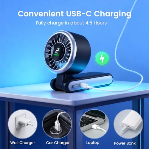AWOAWO Portable Handheld Fan, 5 Gear Wind, Battery Operated, Up to 13 Working Hours, Mini Personal Hand Fan Blow Cold Air ...