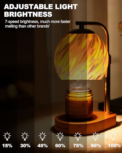 WangshengLe Stained Glass Candle Warmer Lamp with Dimmable 7-Level Brighness, Adjustable Height with 2/4/8H Timer, Home De...