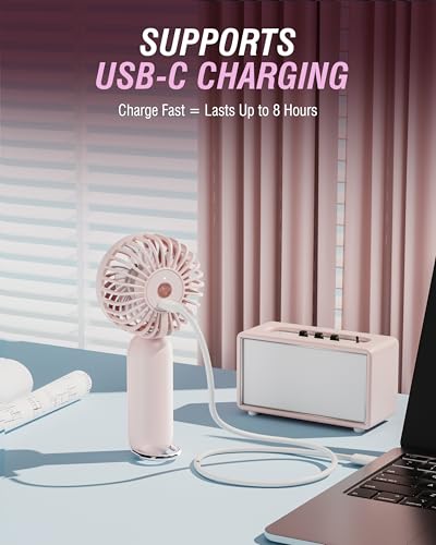 SABRENT ChillyPop Mini Portable Fan with Hanger, USB-C Rechargeable Handheld Personal Fan, 3 Speed Quiet Mini Cooling Fan,...