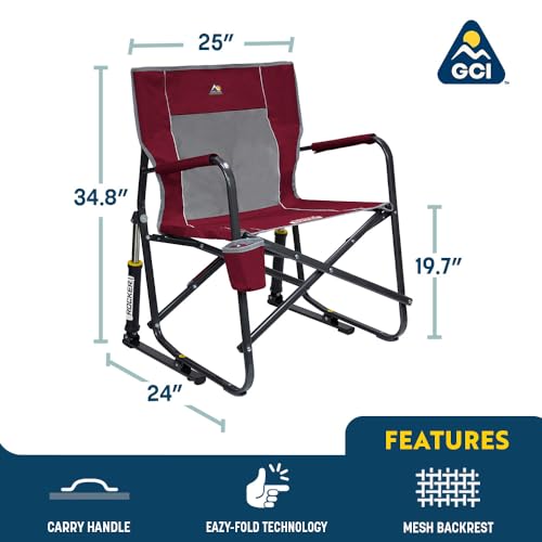 GCI Outdoor Freestyle Rocker Camping Chair | Portable Folding Rocking Chair with Solid, Durable Armrests, Drink Holder & C...