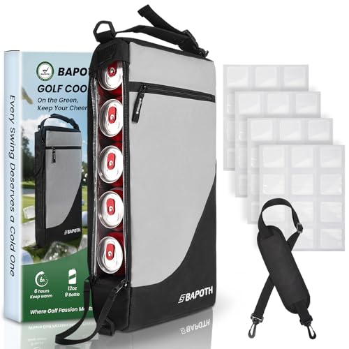 BAPOTH Golf Cooler Bag with 4 Ice Pack for 6 Hours, Large Capacity Golf Cooler Bag Hold 9-Can 12oz, 6-Can 16oz, 2 Bottle 7...