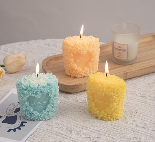 Rose Flower Clusters Aesthetic Scented Candle,Love Heart Handmade Soy Wax Aroma Decorative Candle for Table Photo Prop Val...