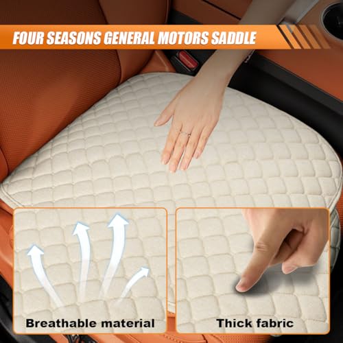 GAOLAOSY Car Seats Cover, Comfortable Linen Front Seat Cushion Pad with Storage Pocket, Breathable Anti-Slip Seat Protecto...