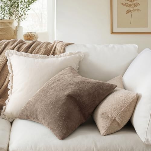 MIULEE Pack of 2 Decorative Throw Pillow Covers Soft Chenille Throw Pillows Solid Neutral Farmhouse Textured Cushion Cover...