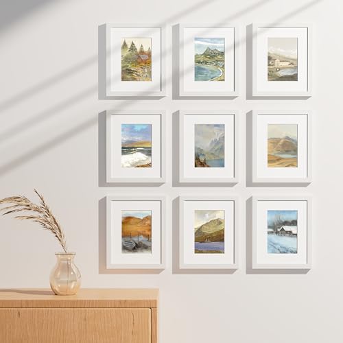 Vittanly 8x10 Picture Frames Set of 9, Shatter Resistant Plexiglass, Display 5x7 Pictures with Mat or 8x10 without Mat, Ph...