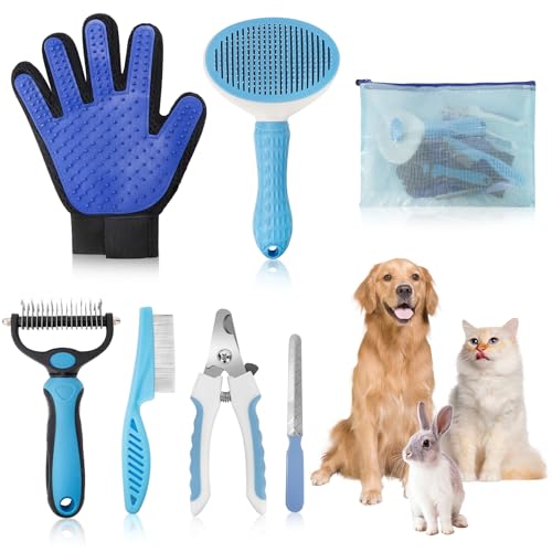 Daxguard 7-in-1 Pet Grooming Kit–Cat Brush,Dog Brush for Shedding,Double-Sided Flea Comb,Dog Nail Trimmers,Dog Bath Suppli...