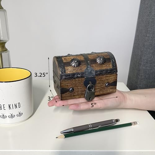 Nautical Cove Keepsake Wooden Treasure Chest with Antique Jewelry Lock and Key (Small 5x3x3.25) – Decorative Box, Pirate W...