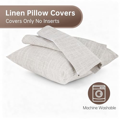 2 Pack Decorative Linen Pillow Covers 15x15 Inch, Farmhouse Neutral Throw Pillow Covers, Modern Square Pillowcase with Zip...