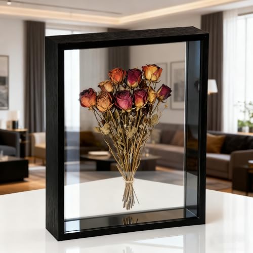 Wooden Dried Flower Photo Frame Acrylic Floating Shadow Box Frame, 1 Pcs 8×10 Inch Decorative Photo Frames for Wall, DIY A...
