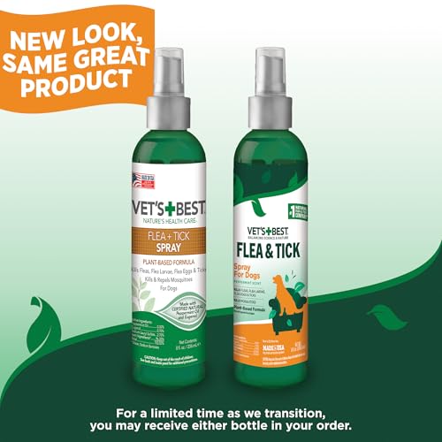 Vet's Best Natural Flea and Tick Spray for Dogs – Plant-Based Flea Repellent with Certified Essential Oils – Natural Pest ...