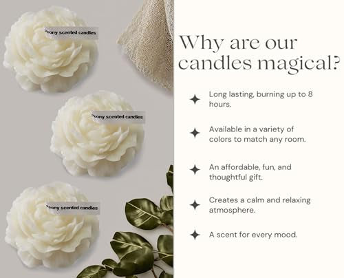 Peony Flower Shaped Candle with Scent, Soy Wax Blend Aromatherapy Candle, Gift Candle, Gifts for Women, Candles for spa, Y...