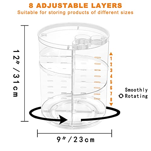 Rotating Makeup Organizer, DIY 8 Adjustable Layers Spinning Skincare Organizer, Cosmetic Display Case with Brush Holder Pe...