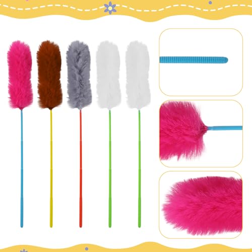 Larrel 5PCS Interactive Cat Wand Toys, Fur Cat Toys, Soft Kitten Teaser Sticks for Indoor Cats, Fur Cats Teaser Wand Set f...