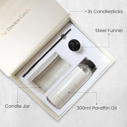 Craftmont Refillable Candle Set - Unscented Paraffin Oil Candles Set with Metal Candlesticks, Glass Vase & Steel Funnel - ...