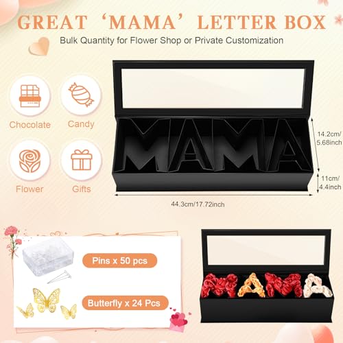 Ireer Mother's Day Mama Empty Flower Gift Box Cardboard Letter Shaped Fillable Box with Plastic Liners 50 Crystal Bouquet ...