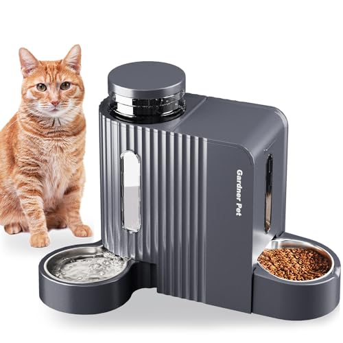 Gardner Pet Automatic Gravity Cat Food Feeder and Water Dispenser Stainless Steel Two-in-One Set Large Capacity Dispenser ...