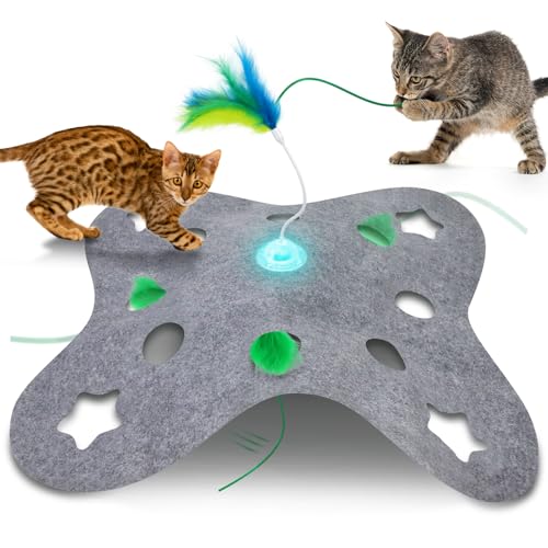 Giociv Interactive Cat Toys for Indoor Cats Exercise Toys Spin Feather Wand Tumbler Base, Touch Activate Mode Peek-A-Boo F...
