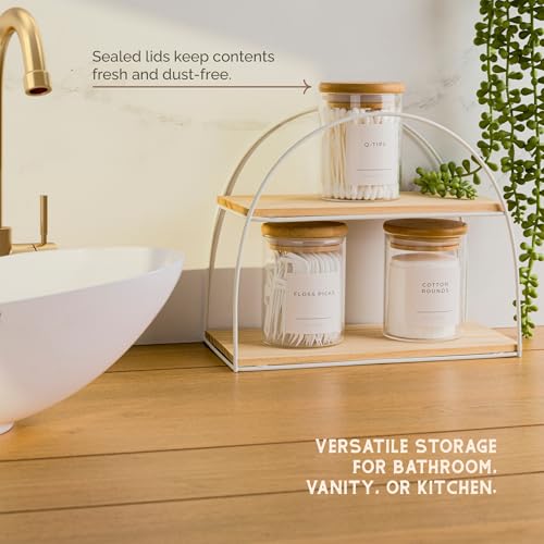 Vase and Vessel Mini Glass Apothecary Jars with Bamboo Lids, Small Bathroom and Kitchen Storage Containers, For Cotton Bal...