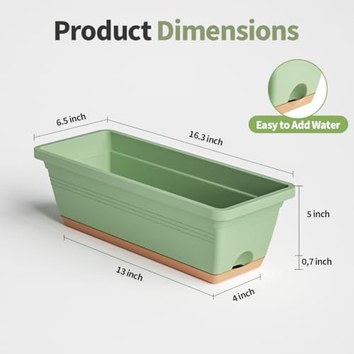 LESOASIS Window Box Planter, 6 Pack Plastic Vegetable Flower Window Planters Boxes 16 Inches Rectangular Flower Pots with ...