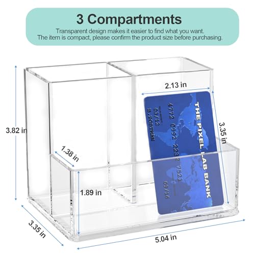 runzoos Clear Pen Holder for Desk, Small Acrylic Pencil Holder, Compact Makeup Brush Holder Organizer for Vanity, Pen Penc...