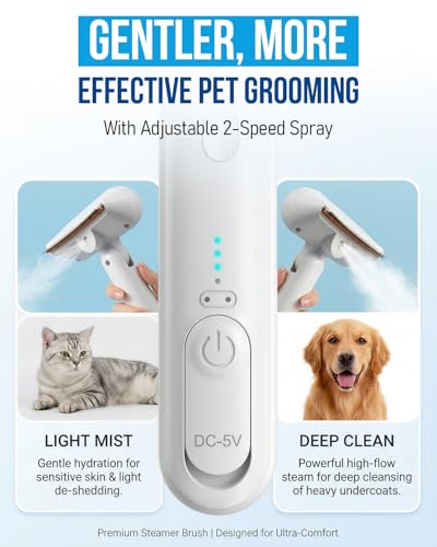 Spray Deshedding Brush for Cats & Dogs, 2-in-1 Mist Grooming Tool with Undercoat Removal, Anti-Static Pet Hair Remover, Ge...